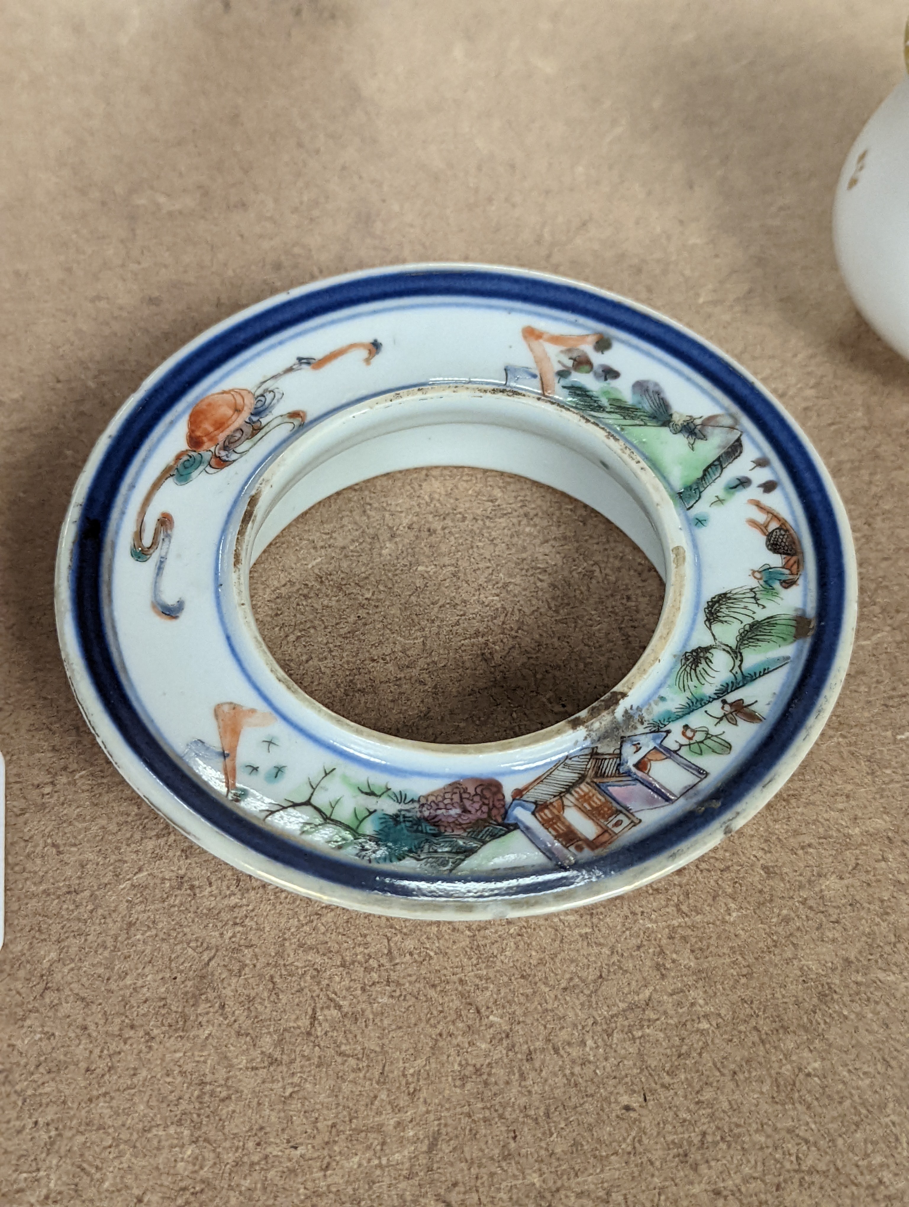 A late 19th century Chinese famille rose rice bowl, cover and stand, 11cm